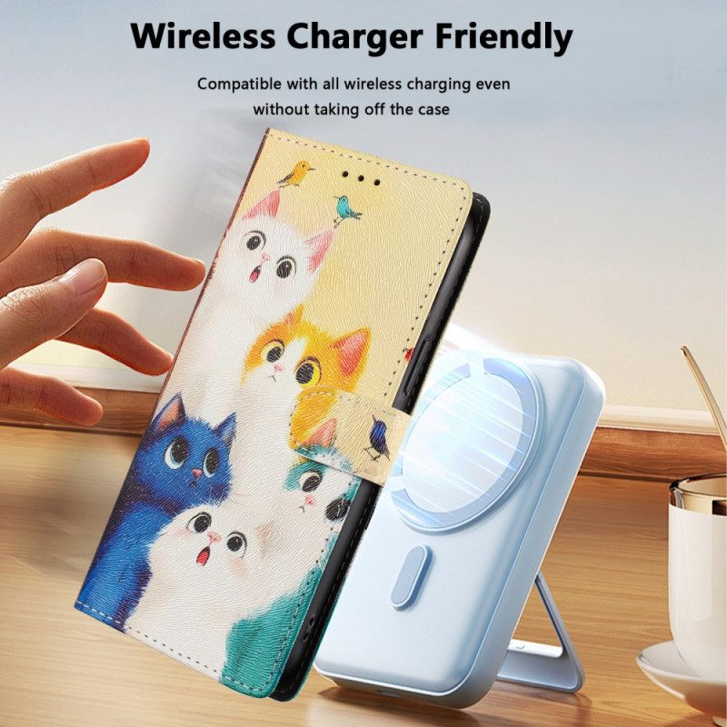 Nahkakotelo Xiaomi 15t Pro Värikkäät Kissat