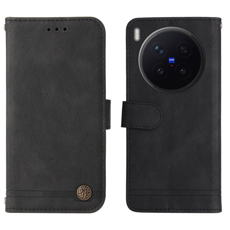 Nahkakotelo Vivo X300 Pro Mokkanahkakuviointi Niiteillä Suojakuori