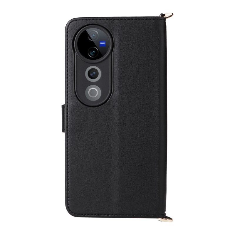 Nahkakotelo Vivo V40 5g Tikattu Hihnalla Ja Olkahihnalla