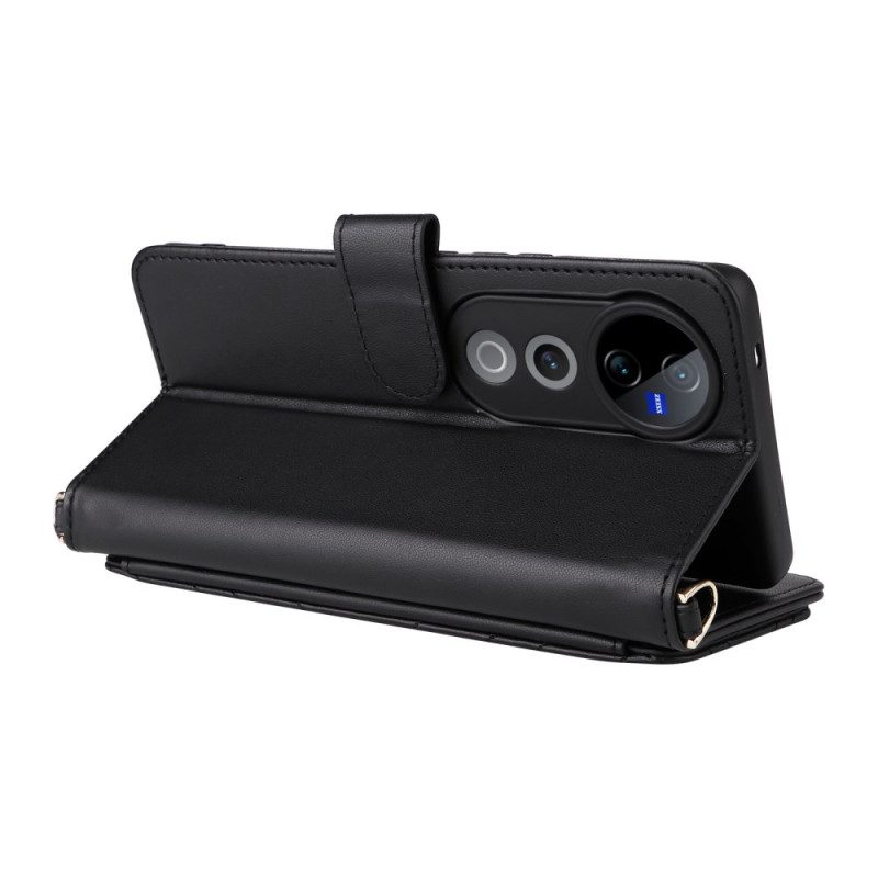 Nahkakotelo Vivo V40 5g Tikattu Hihnalla Ja Olkahihnalla