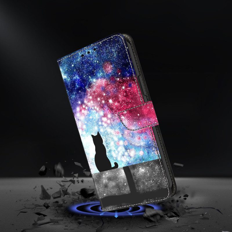 Nahkakotelo Samsung Galaxy S26 Plus Kissa Tähtitaivaalla