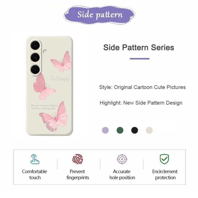 Kuori Samsung Galaxy S25 Fe Vaaleanpunainen Perhos-silikoni Suojakuori