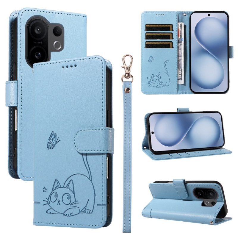 Kotelot Vivo X200 Fe Kaiverrettu Kissa Hihnalla Suojakuori