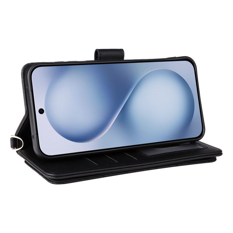 Nahkakotelo Vivo X200 Fe Tikattu Hihna Ja Olkahihna