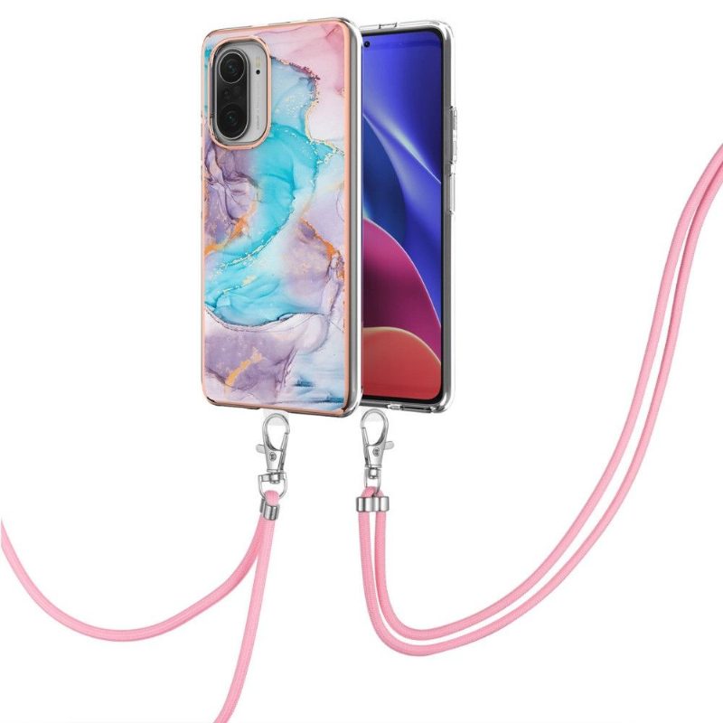 Kuori Xiaomi Mi 11i / Poco F3 Kiristysnyörillä Sininen Marmori