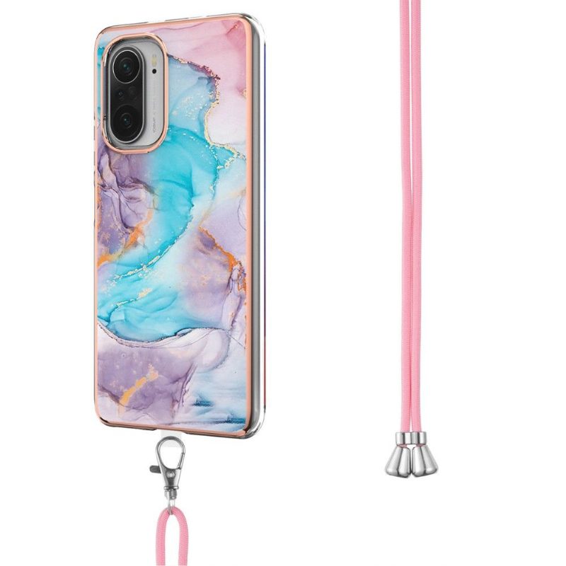Kuori Xiaomi Mi 11i / Poco F3 Kiristysnyörillä Sininen Marmori