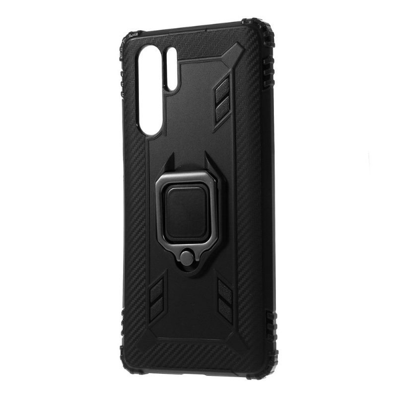 Kuori Huawei P30 Pro Suojakuori Carbon Look Tukirenkaalla