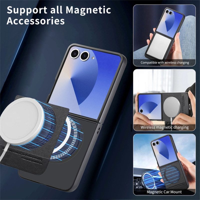 Case Samsung Galaxy Z Flip 7 Puhelinkuoret Magsafe-yhteensopiva Farkkuteksturoitu Nahka