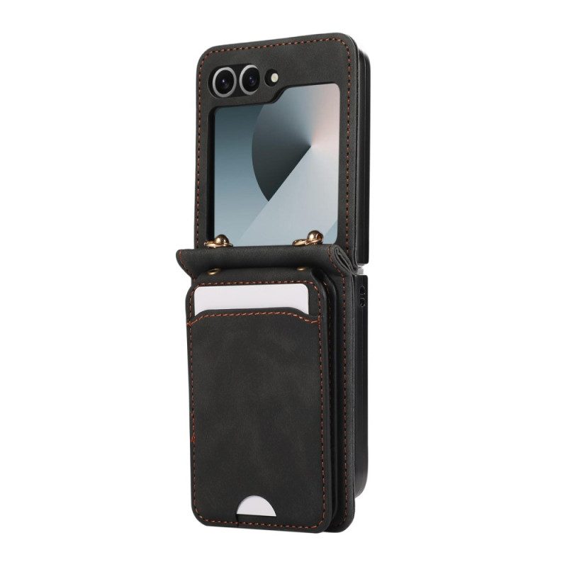 Kotelot Samsung Galaxy Z Flip 7 Nahkakuvioinen Korttikotelo Ja Olkahihna