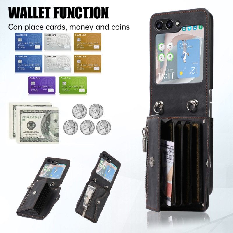 Kuori Samsung Galaxy Z Flip 7 Lompakko Nauhalla Ja Olkahihnalla