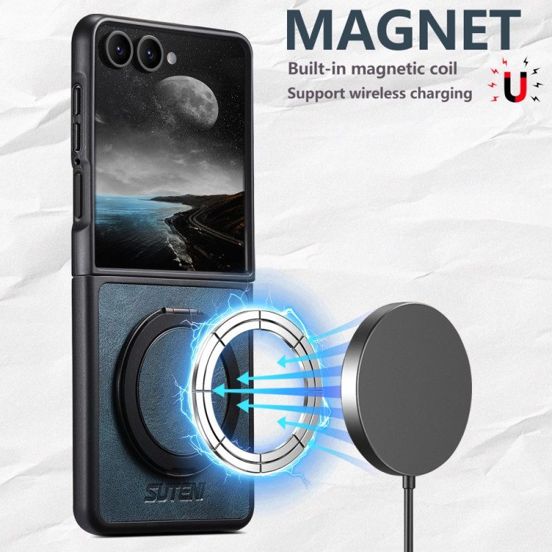 Kuori Samsung Galaxy Z Flip 7 Magsafe-yhteensopiva Nahkakuvioinen Suteni-sormuspidike Suojakuori