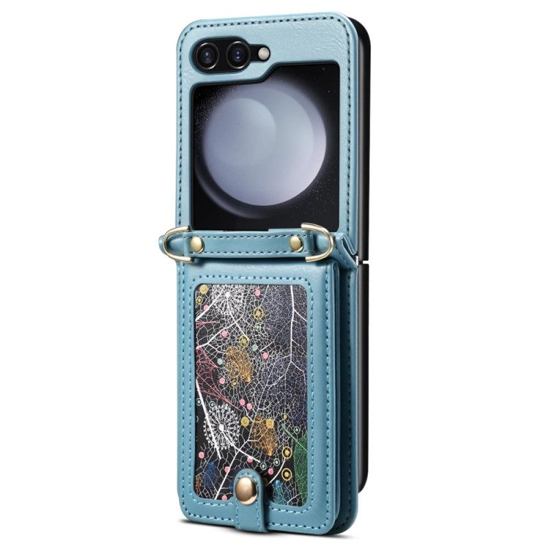 Kuori Samsung Galaxy Z Flip 7 Marmorinen Korttiteline Ja Olkahihna Suojakuori