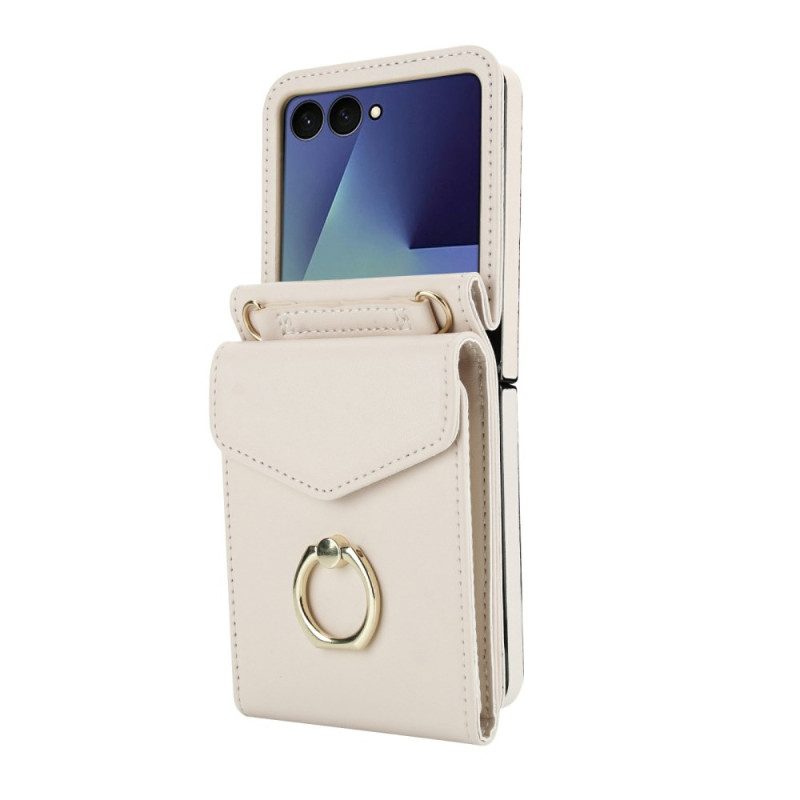 Kuori Samsung Galaxy Z Flip 7 Tikattu Lompakko Ja Hihna Suojakuori