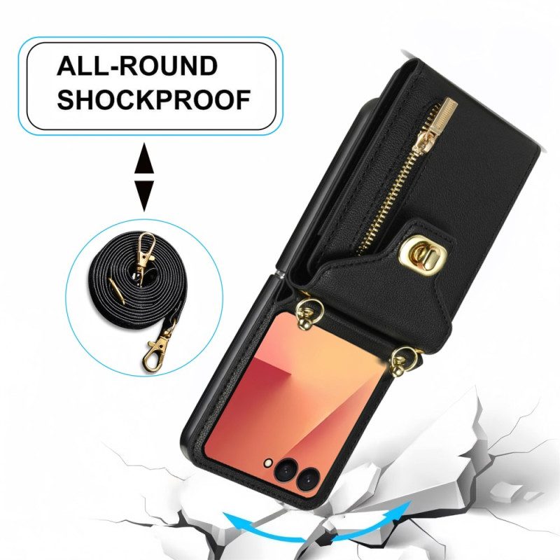 Kuori Samsung Galaxy Z Flip 7 Vetoketjullinen Lompakko Ja Olkahihna Suojakuori