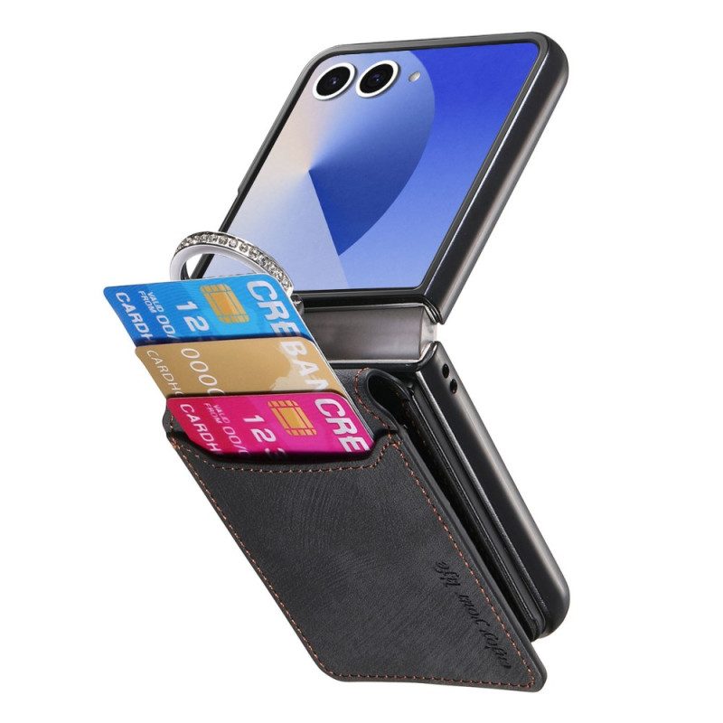 Kuori Samsung Galaxy Z Flip 7 Vintage-efektinen Korttikotelo Ja Pidike Suojakuori