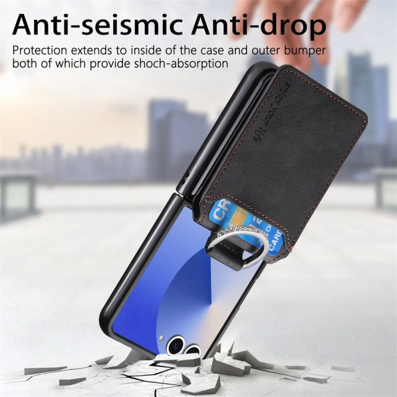 Kuori Samsung Galaxy Z Flip 7 Vintage-efektinen Korttikotelo Ja Pidike Suojakuori