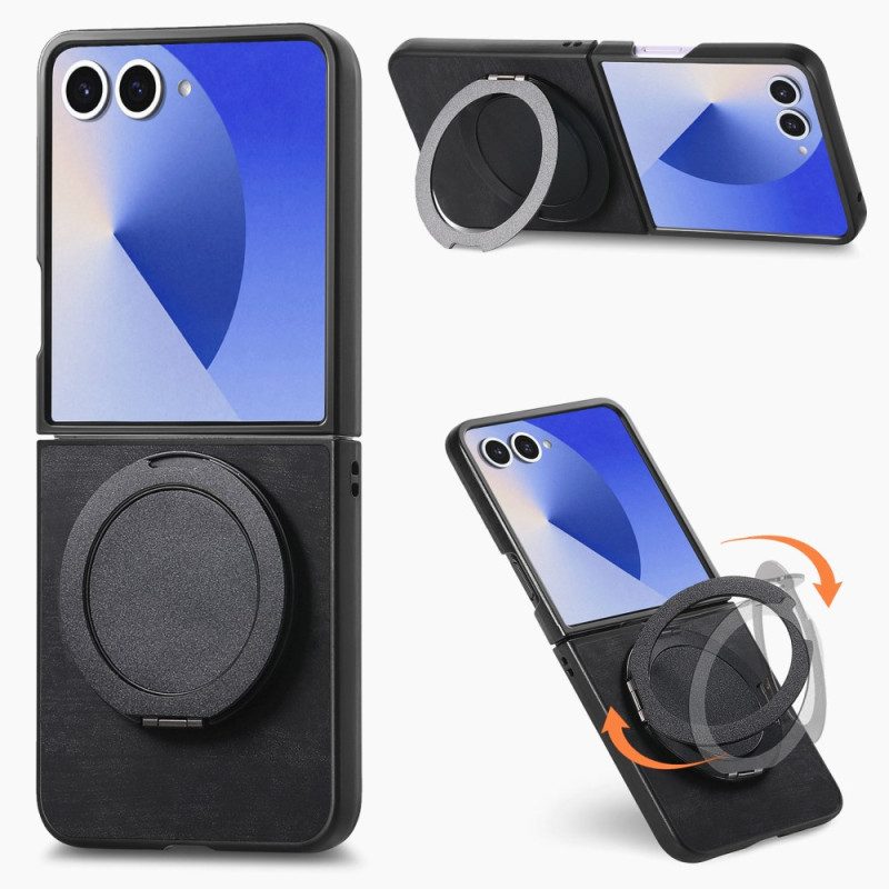 Puhelinkuoret Samsung Galaxy Z Flip 7 Nahkaefekti Pyörivällä Jalustalla