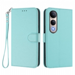 Kotelot Vivo V50 Lite 5g Yksivärinen Tekonahka Ja Nauha Suojakuori