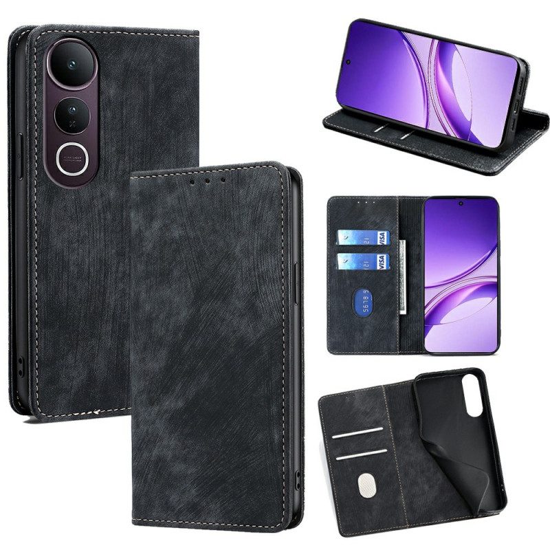 Nahkakotelo Vivo V50 Lite 5g Rfid-suojattu Mokkanahkakuvio