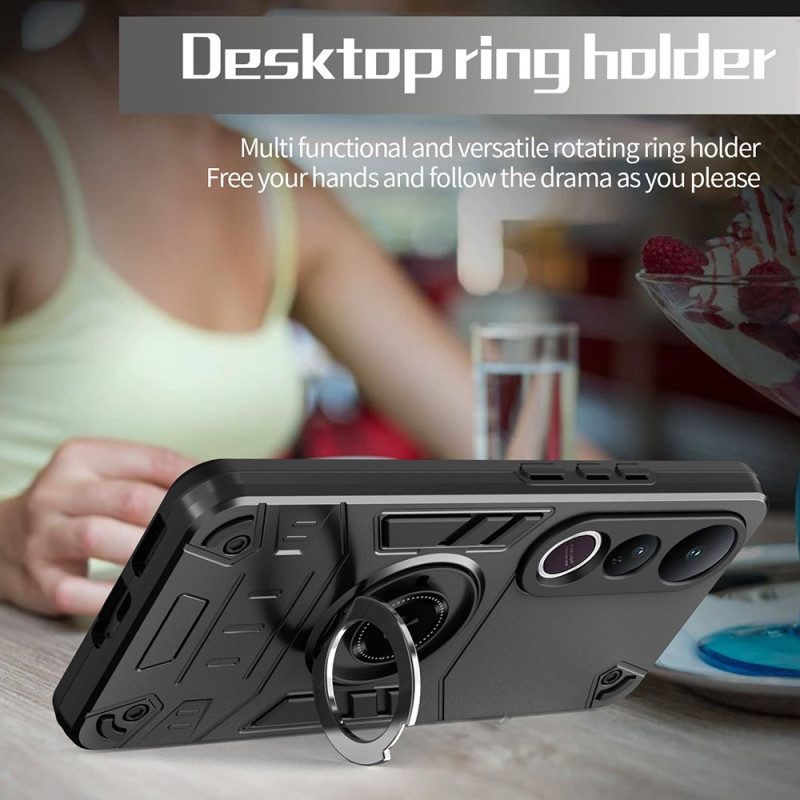 Puhelinkuoret Vivo V50 Lite 5g Pyörivä Jalusta Ja Vahvistettu Suojaus