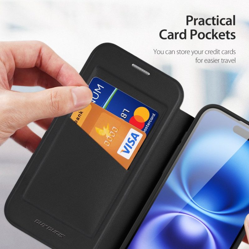 Nahkakotelo iPhone 17 Magsafe Skin X Pro -sarja Dux Ducis -jalustalla Suojakuori