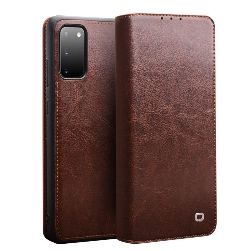 Flip Case Samsung Galaxy S20 Hemming Käsintehty Aitoa Nahkaa