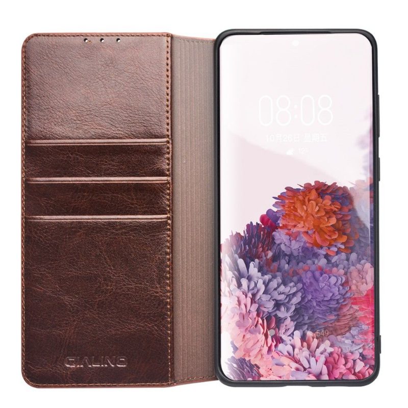 Flip Case Samsung Galaxy S20 Hemming Käsintehty Aitoa Nahkaa