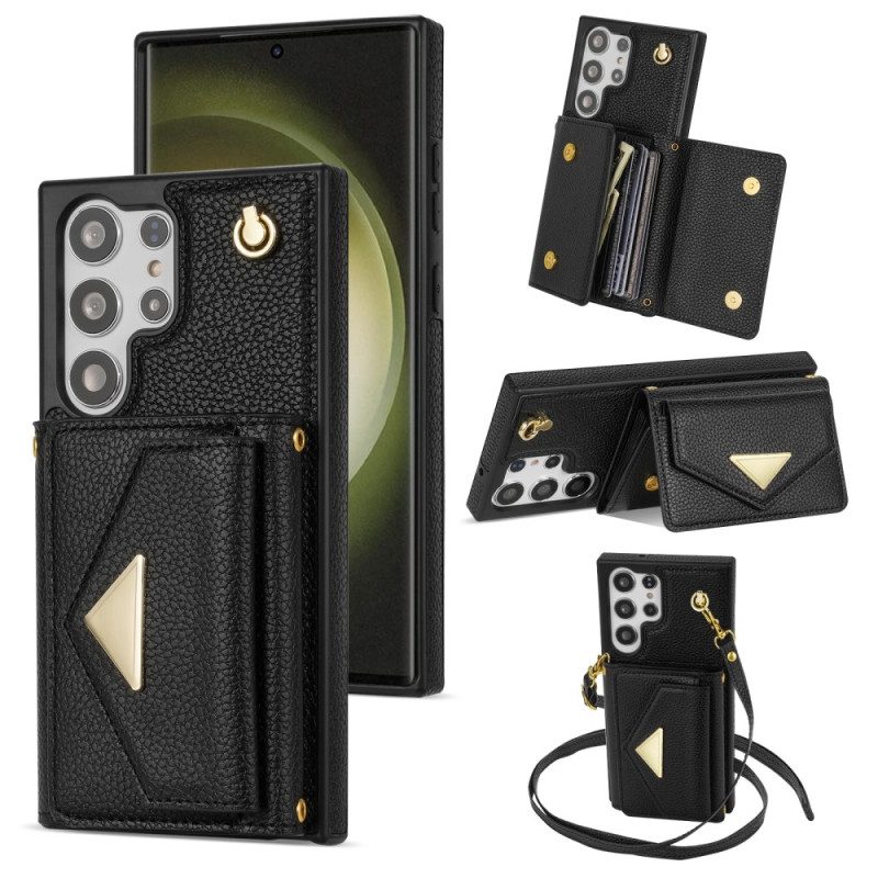 Puhelinkuoret Samsung Galaxy S25 Ultra 5g Nahkaefekti Korttikotelolla Ja Hihnalla