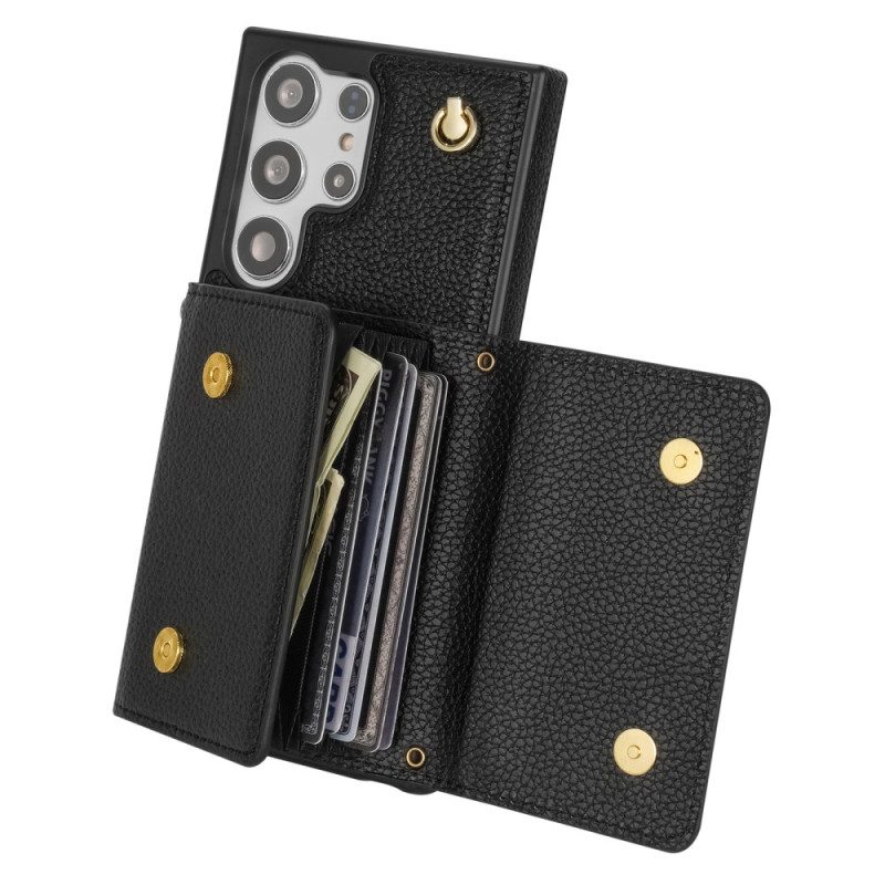 Puhelinkuoret Samsung Galaxy S25 Ultra 5g Nahkaefekti Korttikotelolla Ja Hihnalla