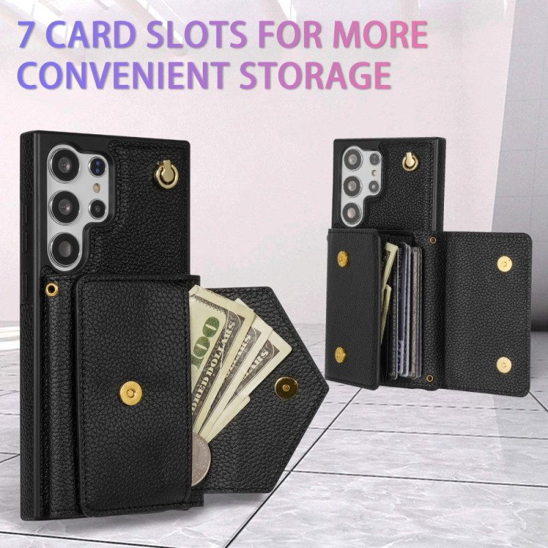 Puhelinkuoret Samsung Galaxy S25 Ultra 5g Nahkaefekti Korttikotelolla Ja Hihnalla