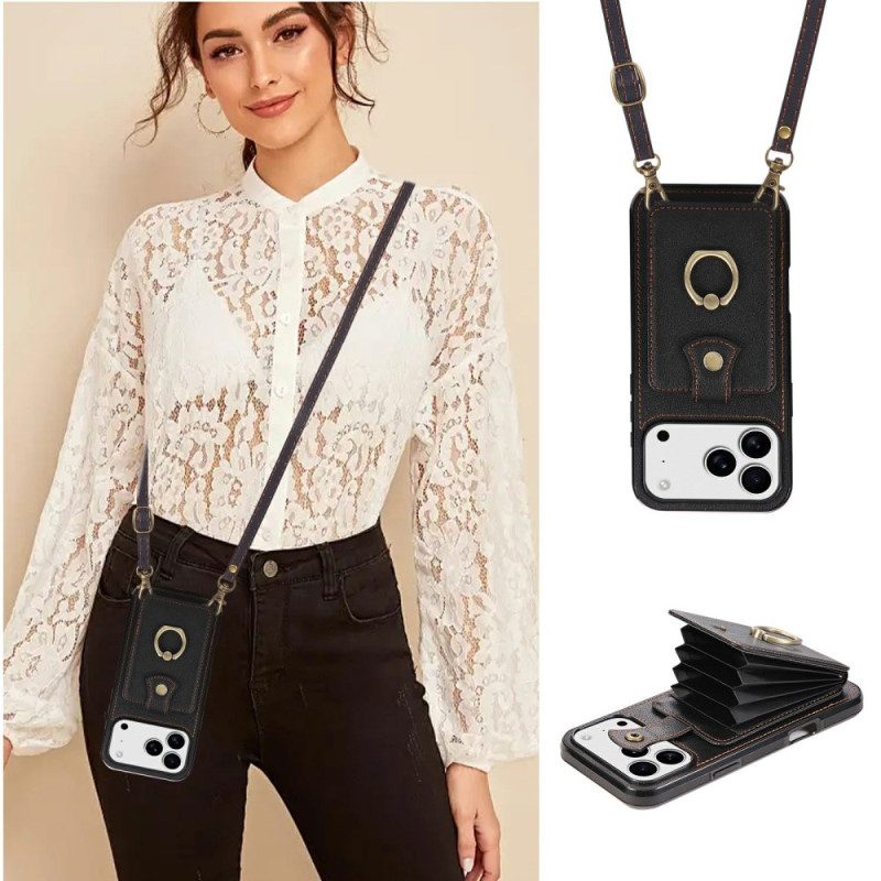 Case iPhone 17 Pro Max Puhelinkuoret Nahkakuvioinen Korttikotelo Ja Rannehihna