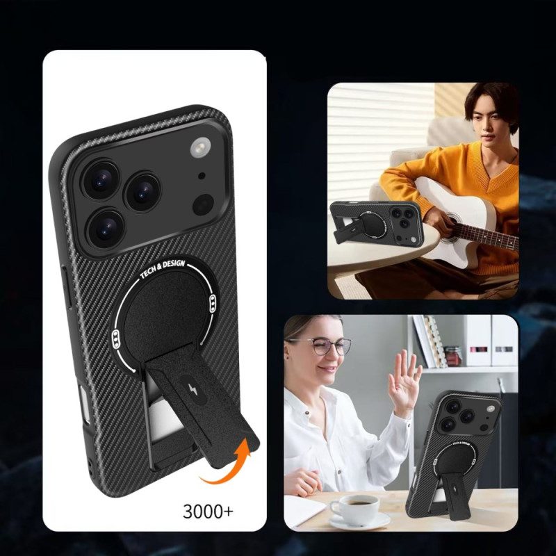 Kuori iPhone 17 Pro Max Hiilikuitukuvio Ja Jalusta