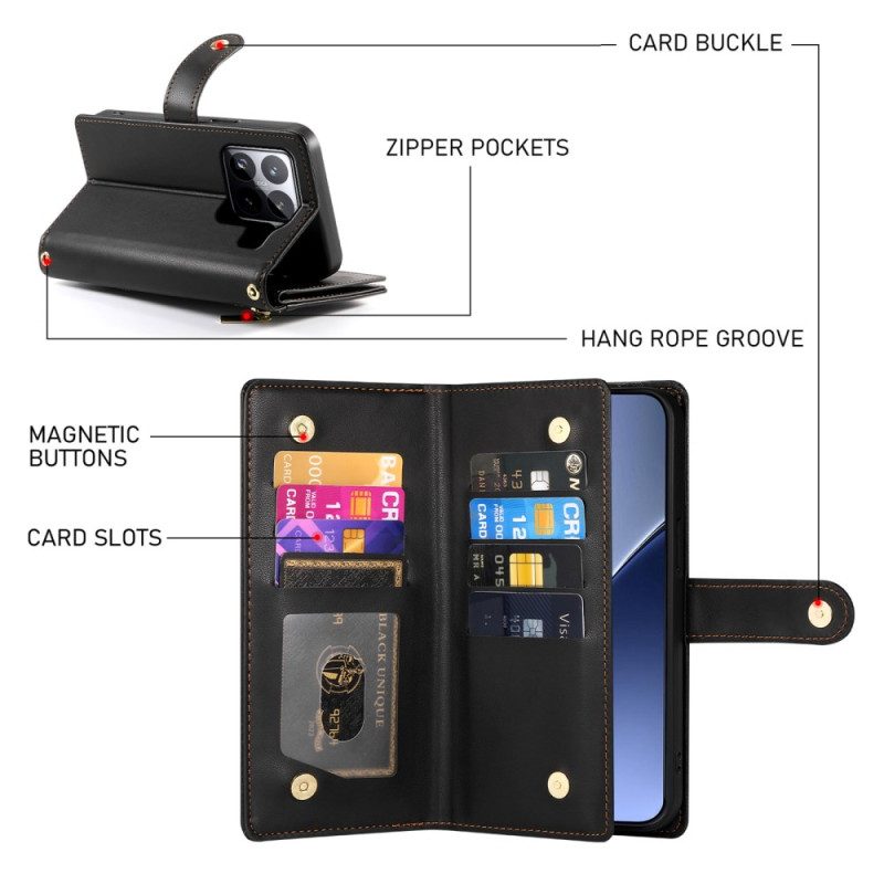 Kotelot Xiaomi 15 Pro Lompakko Jossa Hihna Ja Olkahihna Suojakuori