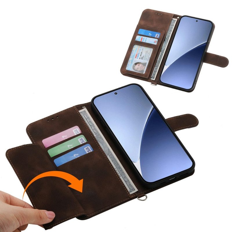 Kotelot Xiaomi 15 Pro Mokkanahkakuvio Kukkakuvio Jossa Hihna Ja Olkahihna Suojakuori