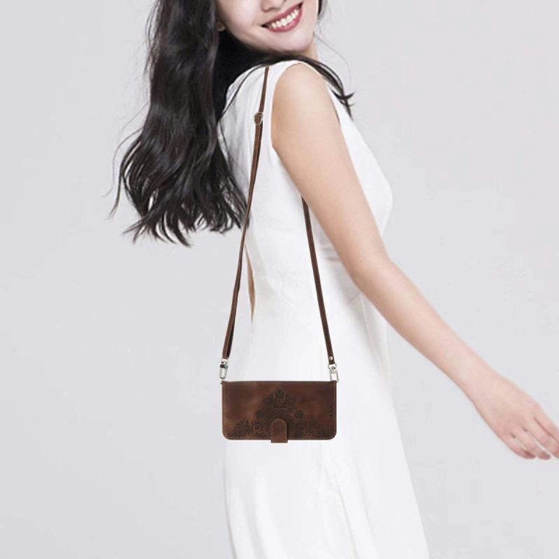 Kotelot Xiaomi 15 Pro Mokkanahkakuvio Kukkakuvio Jossa Hihna Ja Olkahihna Suojakuori