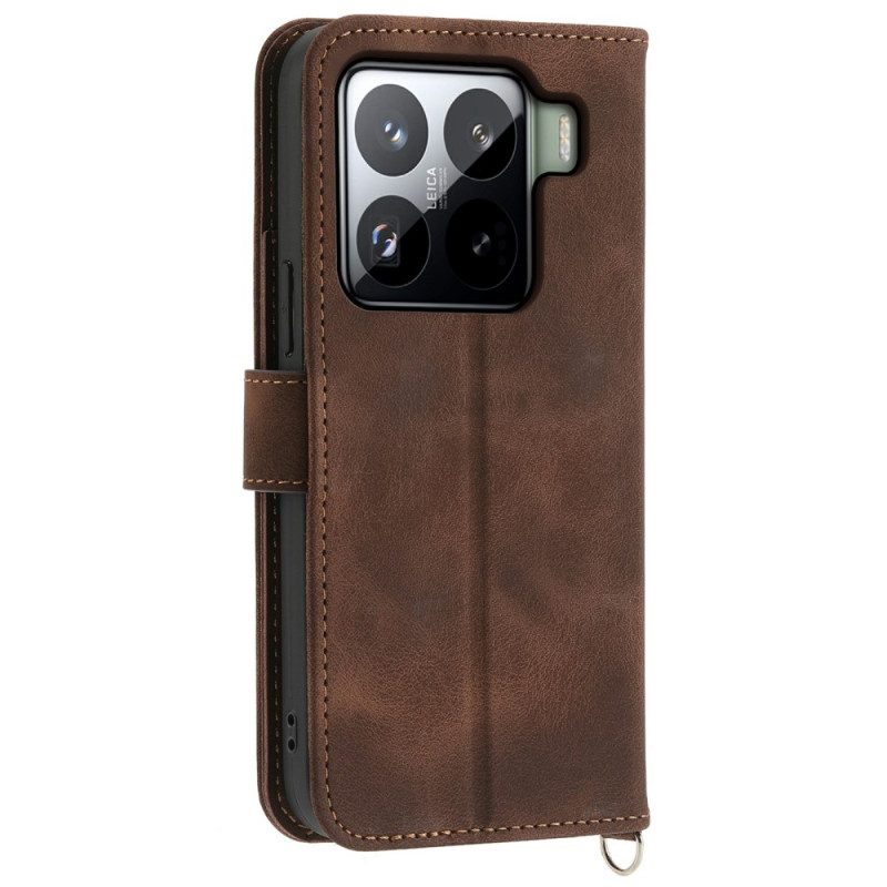 Kotelot Xiaomi 15 Pro Mokkanahkakuvio Kukkakuvio Jossa Hihna Ja Olkahihna Suojakuori