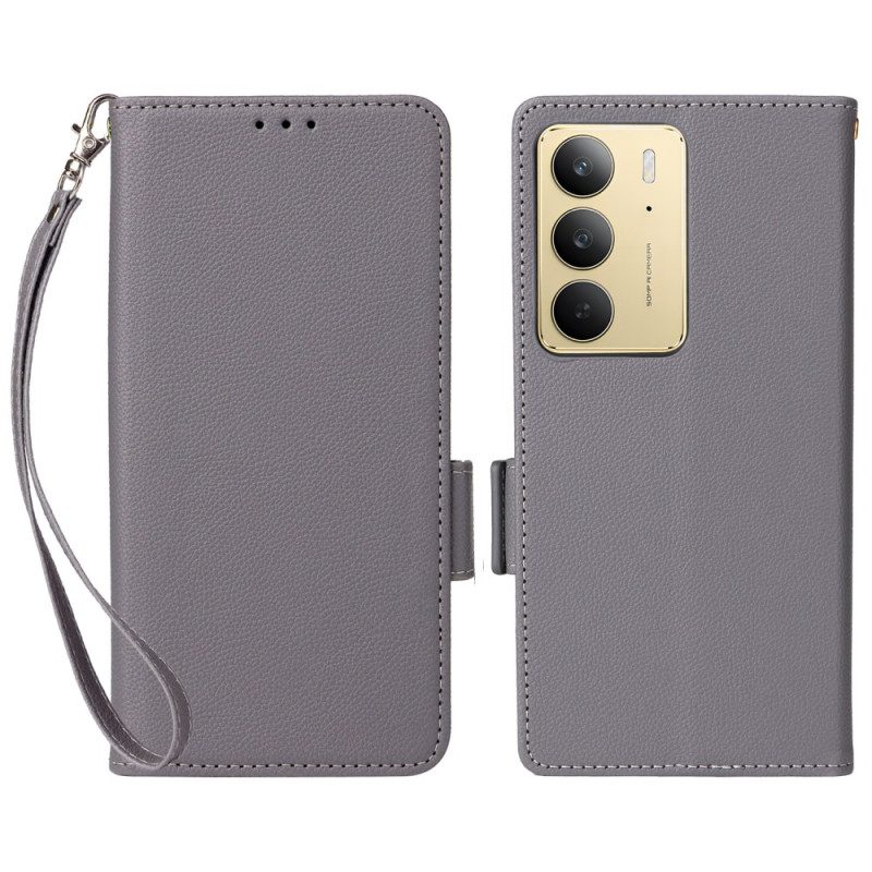 Kotelot Realme 14x 5g Litsikuvioinen Tekonahka Hihnalla Suojakuori