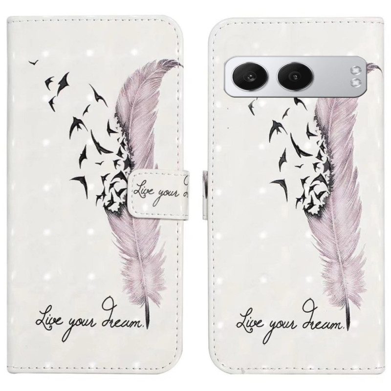 Nahkakotelo Oneplus Nord 4 3d-vaaleanpunainen Höyhen