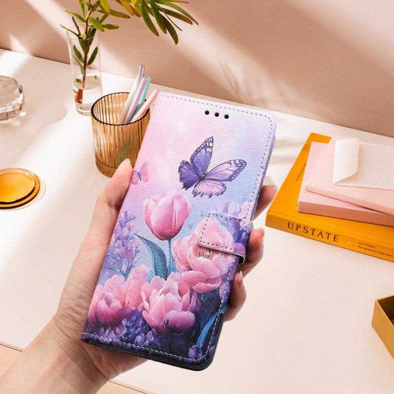 Kotelot Realme 14t 5g Vaaleanpunaisia Kukkia Ja Perhosia