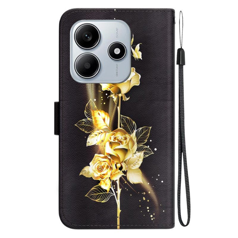 Kotelot Xiaomi Redmi Note 14 5g Puhelinkuoret Kultaiset Perhoset Ja Ruusu