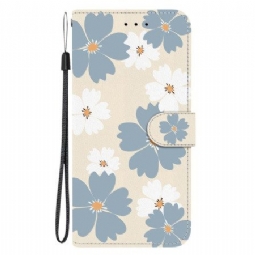 Kotelot Poco C85 Harmaat Ja Valkoiset Kukat