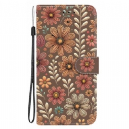 Nahkakotelo Poco C85 Ruskeat Kukat