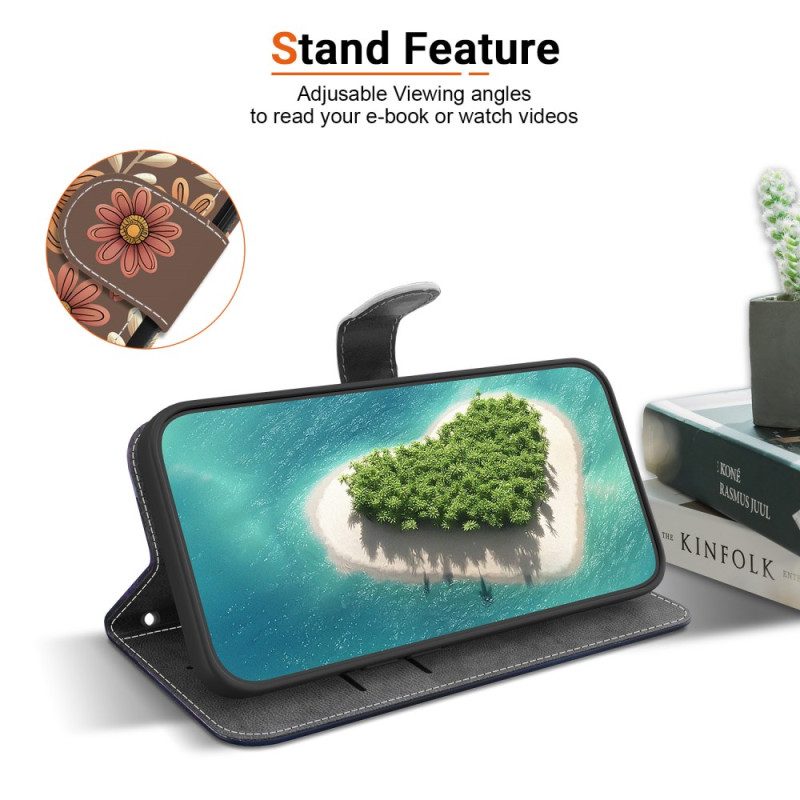 Nahkakotelo Poco C85 Ruskeat Kukat