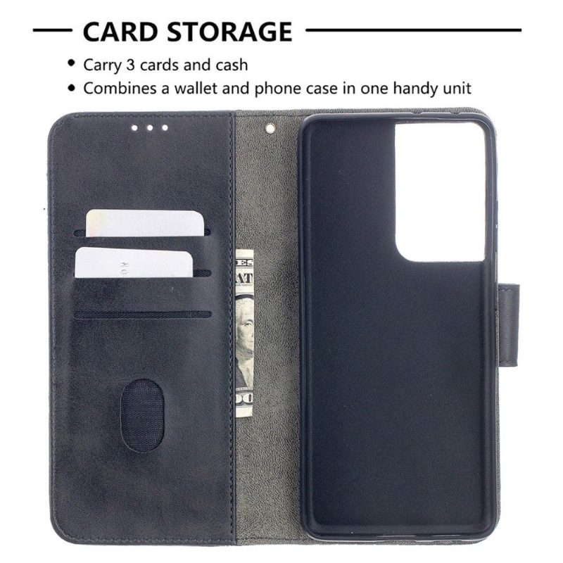 Flip Case Samsung Galaxy S21 Ultra 5G Hemming Croc Aspect -nahkaefekti