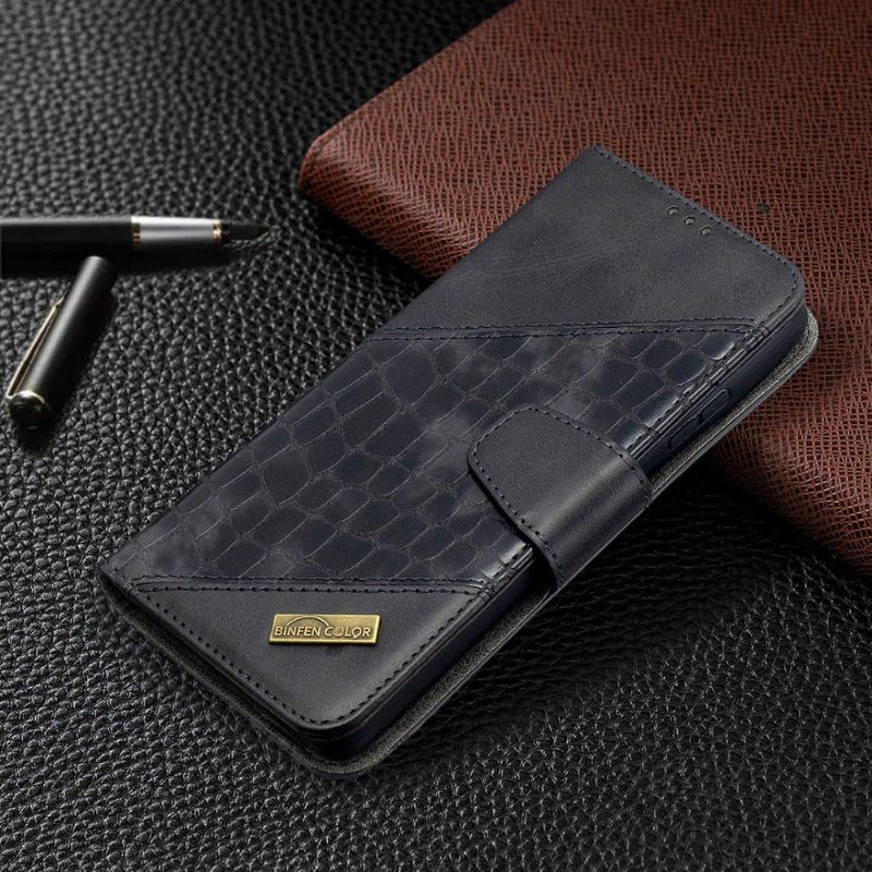 Flip Case Samsung Galaxy S21 Ultra 5G Hemming Croc Aspect -nahkaefekti