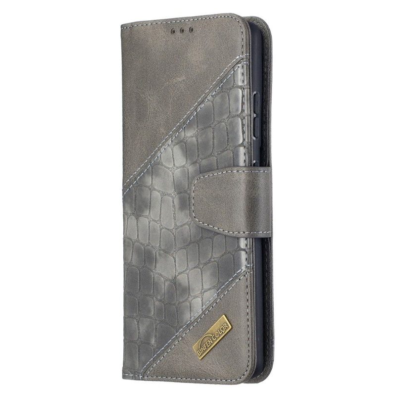 Flip Case Samsung Galaxy S21 Ultra 5G Hemming Croc Aspect -nahkaefekti