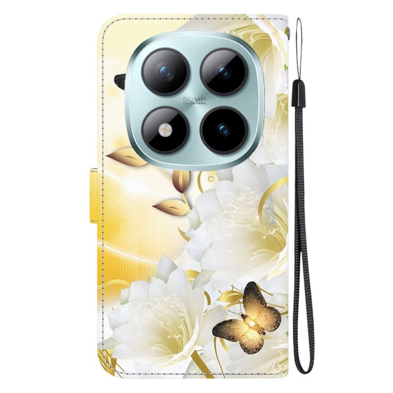 Kotelot Xiaomi Redmi Note 15 Pro 5g Kultaisia Perhosia Ja Valkoisia Kukkia