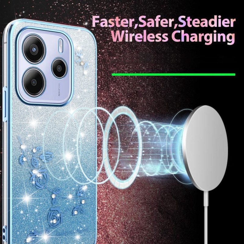 Case Xiaomi Redmi Note 14 4g Puhelinkuoret Liukuvärjätyt Kukat Kimallus