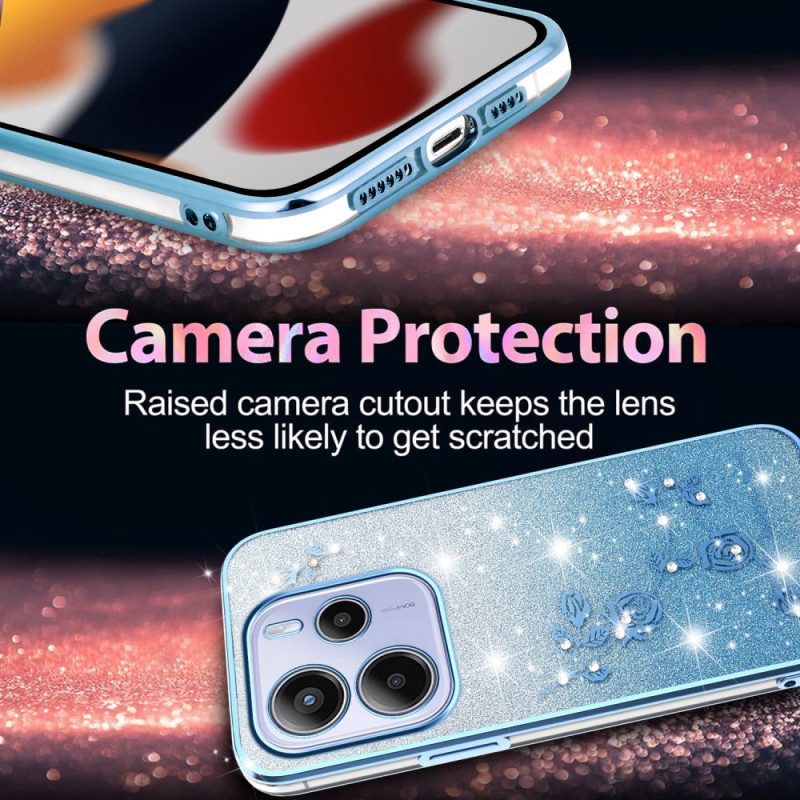 Case Xiaomi Redmi Note 14 4g Puhelinkuoret Liukuvärjätyt Kukat Kimallus