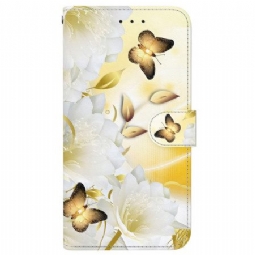 Kotelot Xiaomi Redmi Note 14 4g Kultaisia Perhosia Ja Kukkia